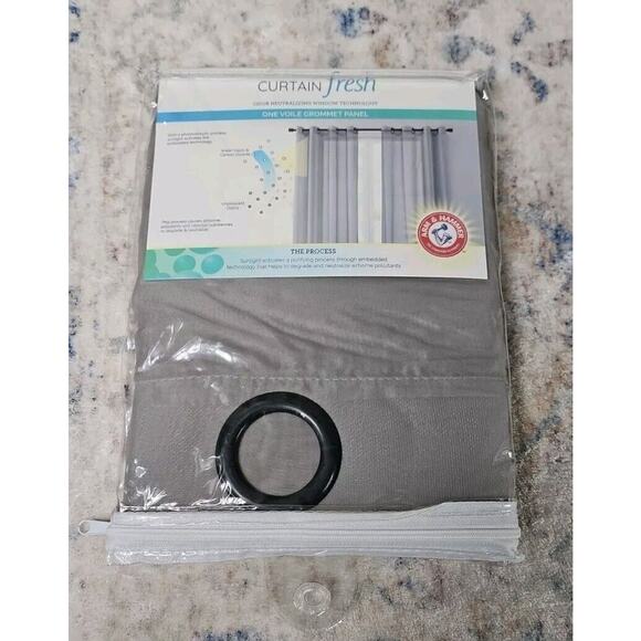 Curtain Fresh Arm & Hammer Grommet Voile Odor Neutralizing 59 x 84 Panel Grey - Picture 2 of 6